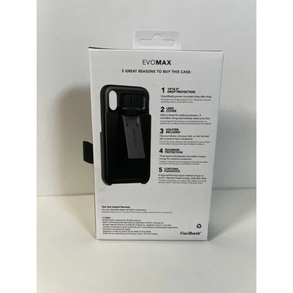 Tech21‎ Evo Max iPhone X/XS Case w Holster Lens Cover NEW Black